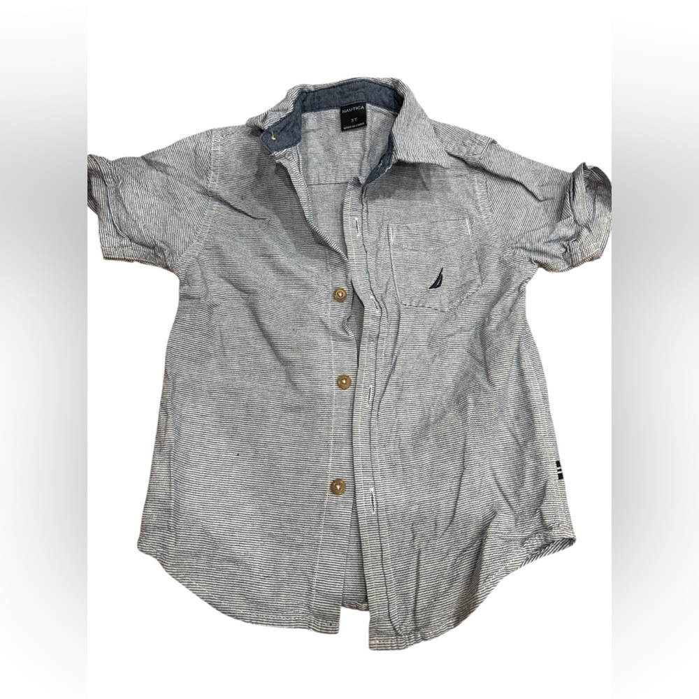 Nautica Light Blue Pinstripe Short Sleeve Button-Up Shirt